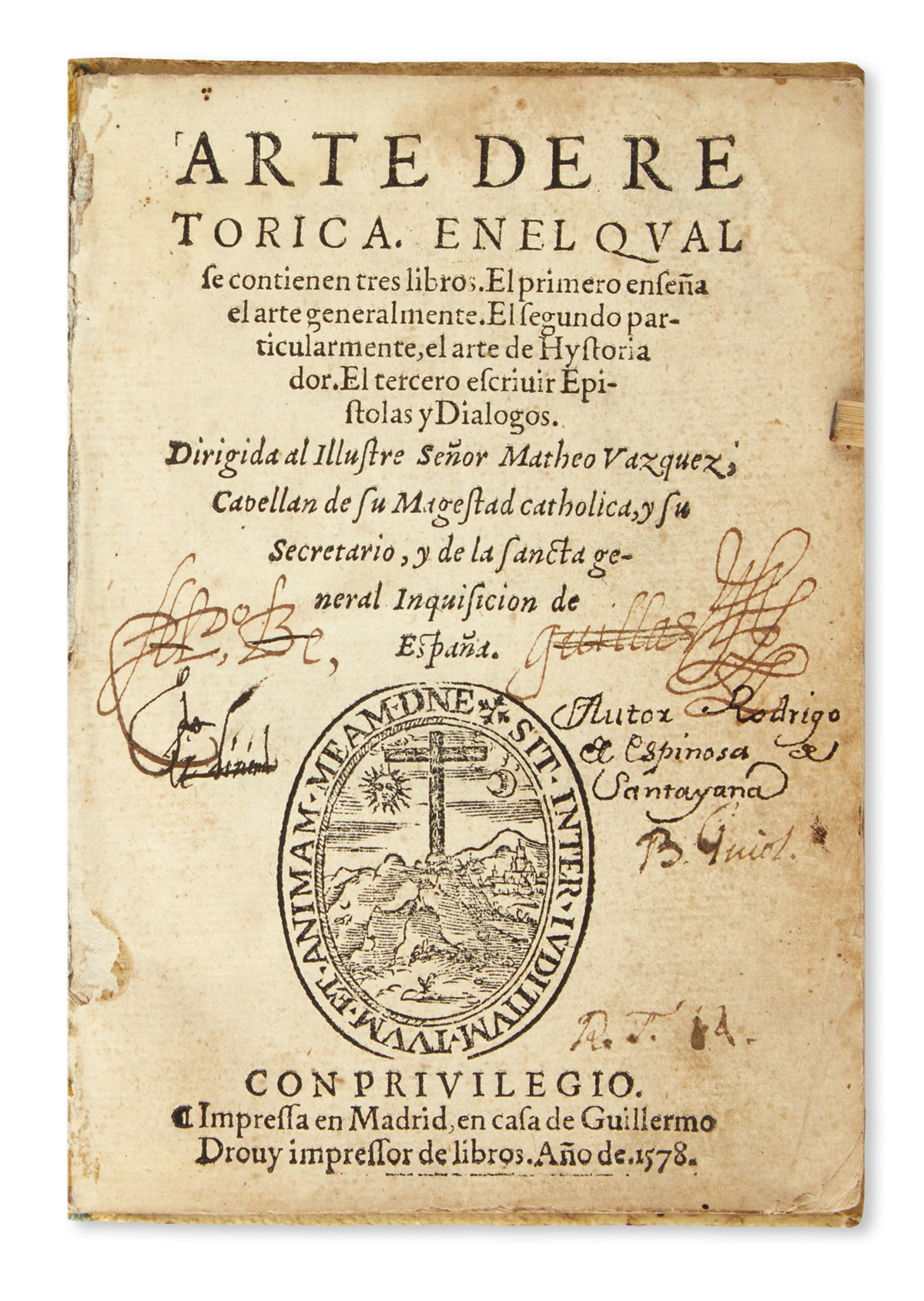 ESPINOSA DE SANTAYANA, RODRIGO DE.  Arte de Retórica.  1578